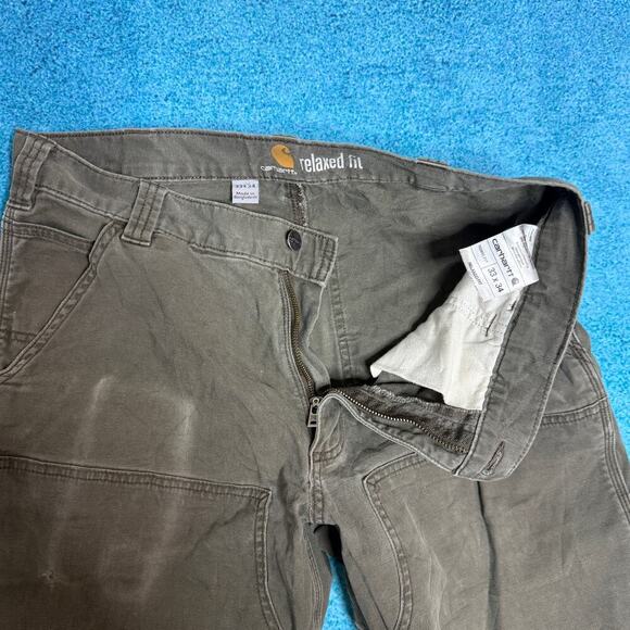 Carhartt Double Knee Carpenter Pants 33x34 Olive Green Distressed Y2K Workwear - Picture 11 of 16